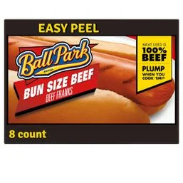 Ball Park Bun Length Hot Dogs, Beef, 8 Count