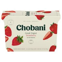 Chobani Yogurt, Greek, Nonfat, Strawberry on the Bottom, Value 4 Pack